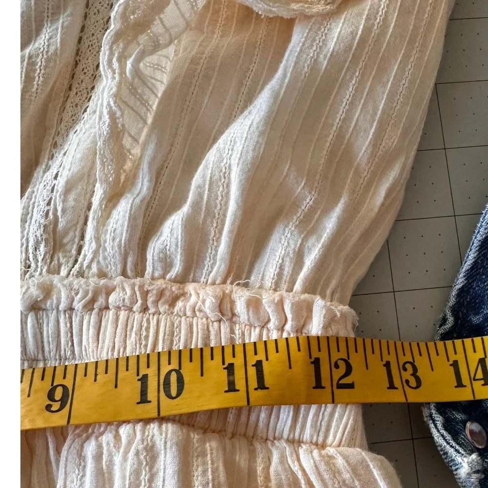 LoveShackFancy SZ SM Natasha Lace Ruffle‎ Mini Dress Cream Ivory Smocked Waist - Picture 12 of 15